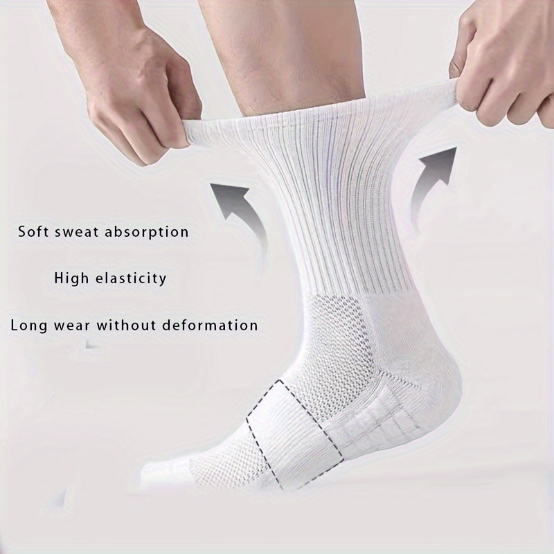 5 Pairs Men'S Mid-Calf Basketball Socks - Breathable Thick Towel Bottom, All-Season Moisture-Wicking Athletic Socks for Sports & Fitness, USA Sizes 6-9, White, Sports Socks, Sports Footwear, Sleek Sock Design, Durable Sock Material, Workout Essentials, Sporty Look, Moisturewicking Fabric, Active Lifestyle