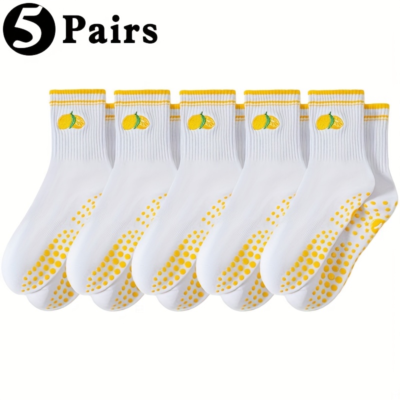 TEMU Women's Non-slip Yoga Socks Featuring An Adorable Lemon Design - Comfortable And Breathable Pilates Socks, Super Soft For Exercise, Dance, And