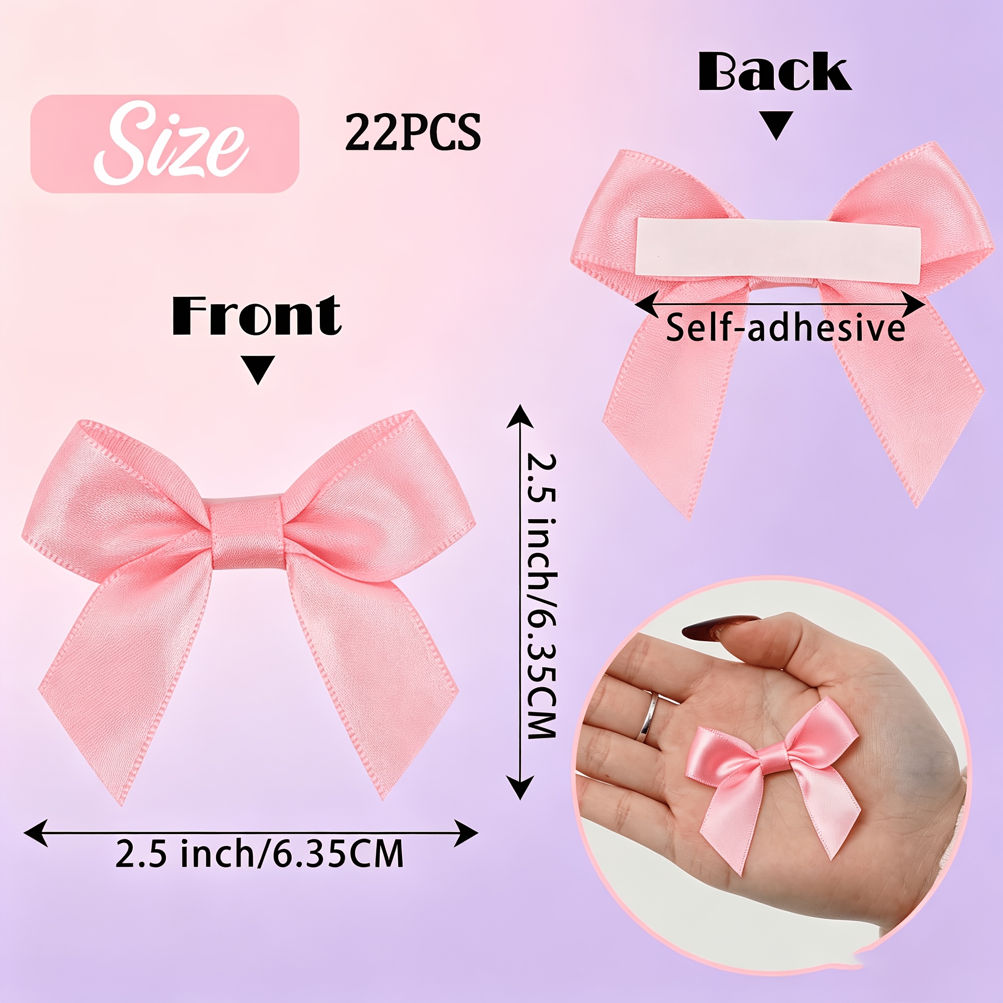 TEMU Self-adhesive Pre-tied Satin Ribbon Bows 22pcs Pink Decorative Stick-on Gift Bows Reusable Small Bow Ornaments For Candy Boxes Party Favors