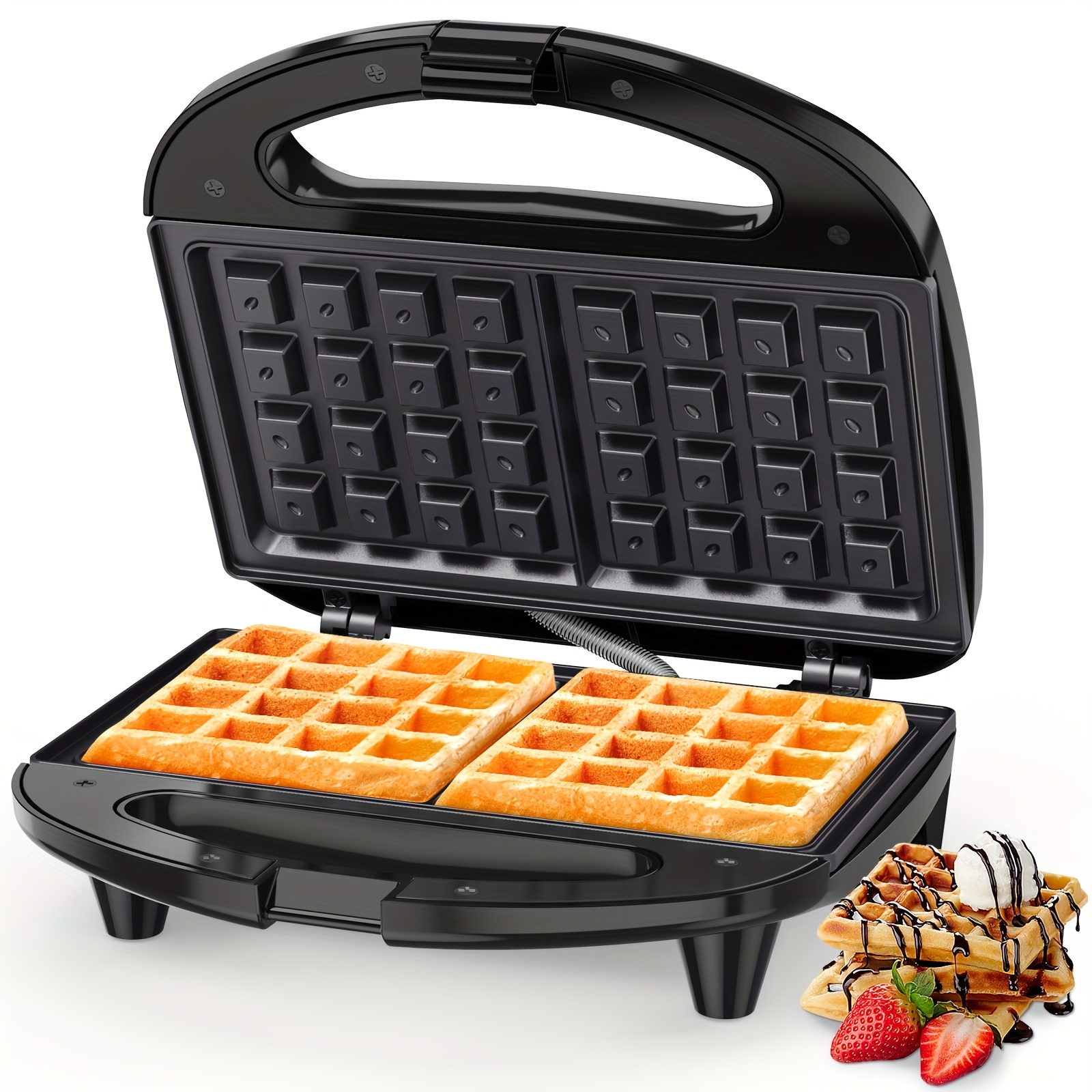 TEMU 2- Belgian Waffle Maker With Coating, -free, 750w -up, Indicator Lights For & Snacks - Compact & Stylish Design With Safe Handling
