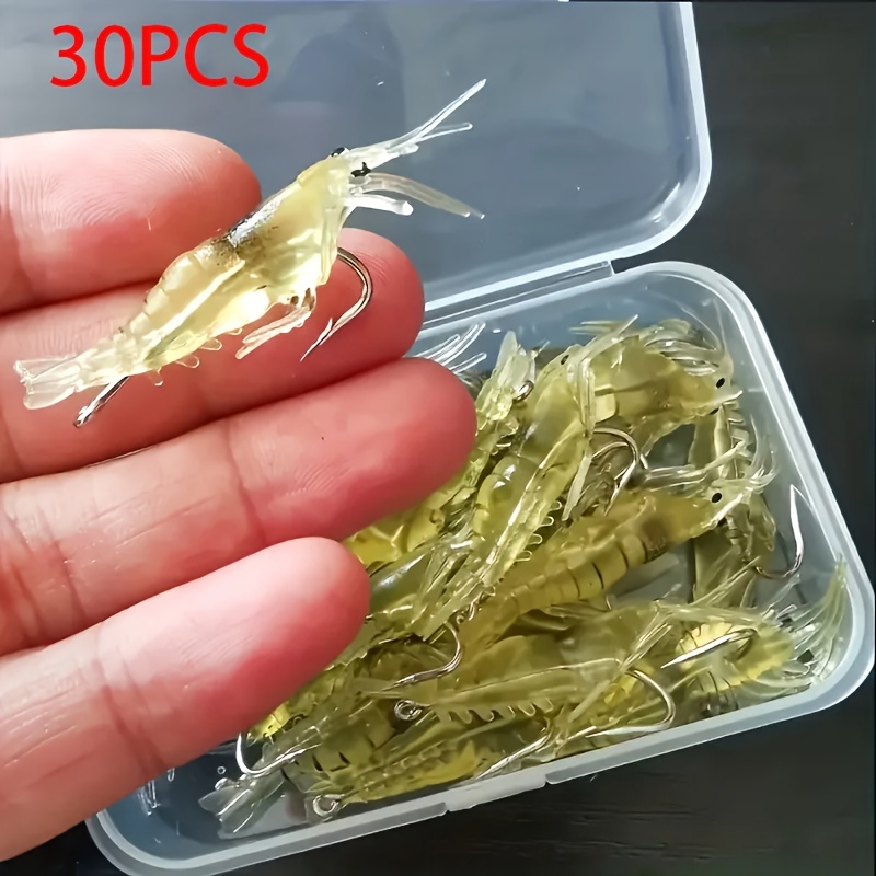 

30pcs/box Silicone Imulation Soft Shrimp With Hook Shrimp, Sea Bass, And Bent Mouth Fish