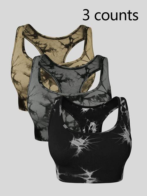3pcs set of tie dye seamless sports bra with chest pad womens bra
