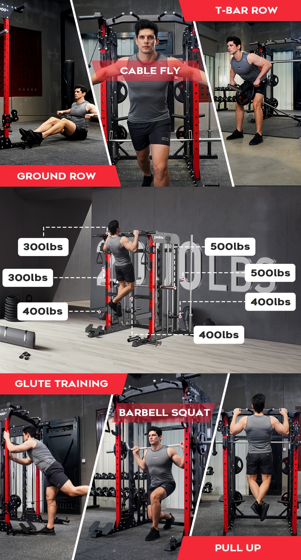 multi functional power rack cage with 2000   capacity lat pull down j hooks dip bars t bar cable handles and other attachments home gym exercise machine   workout equipment Product details 0