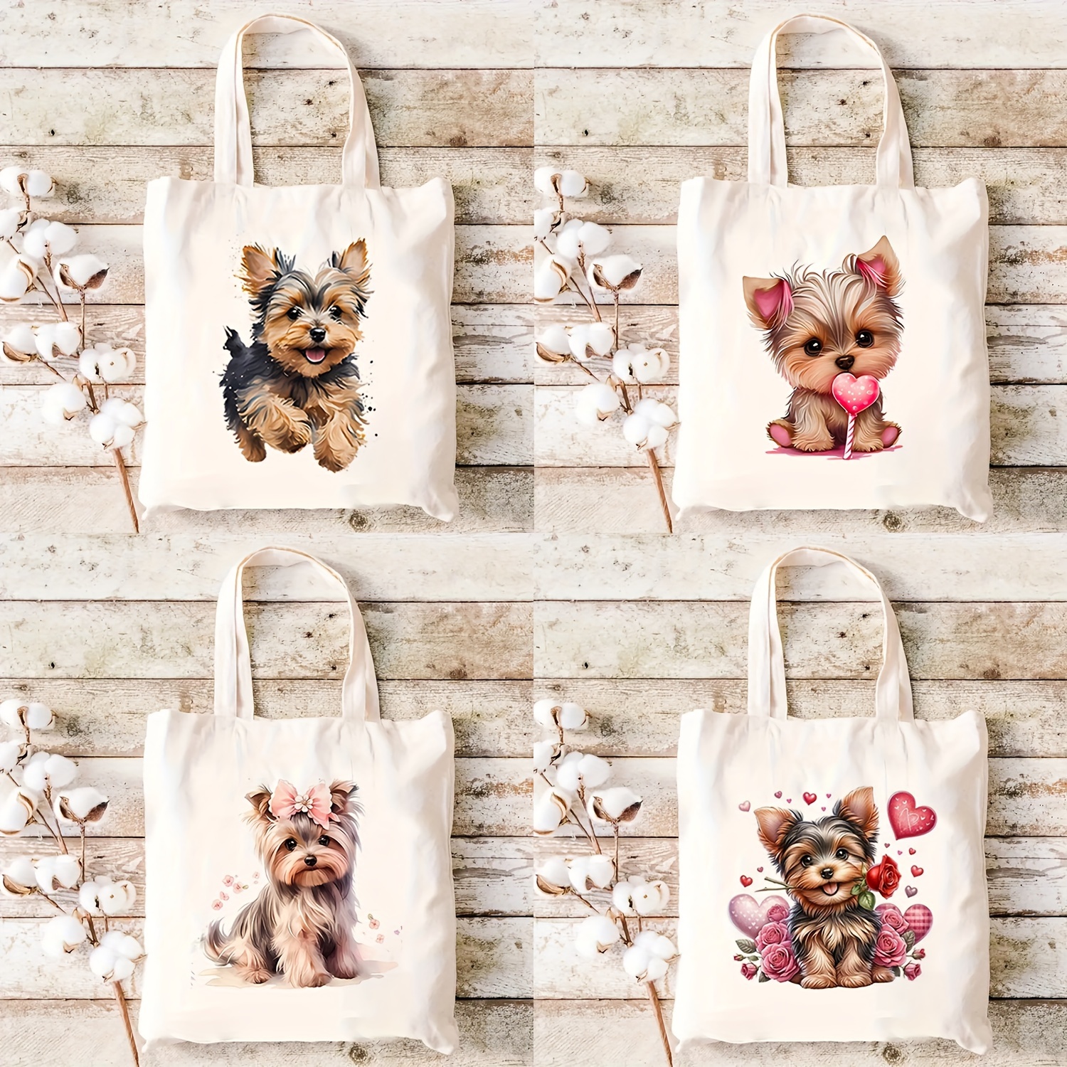 

1pc Yorkshire Terrier Canvas Tote Bag - Large Capacity, Double-sided Print With , Fixed Shoulder Strap, , No Lining, Hand Washable - Ideal For Shopping & Gifts For Dog Lovers