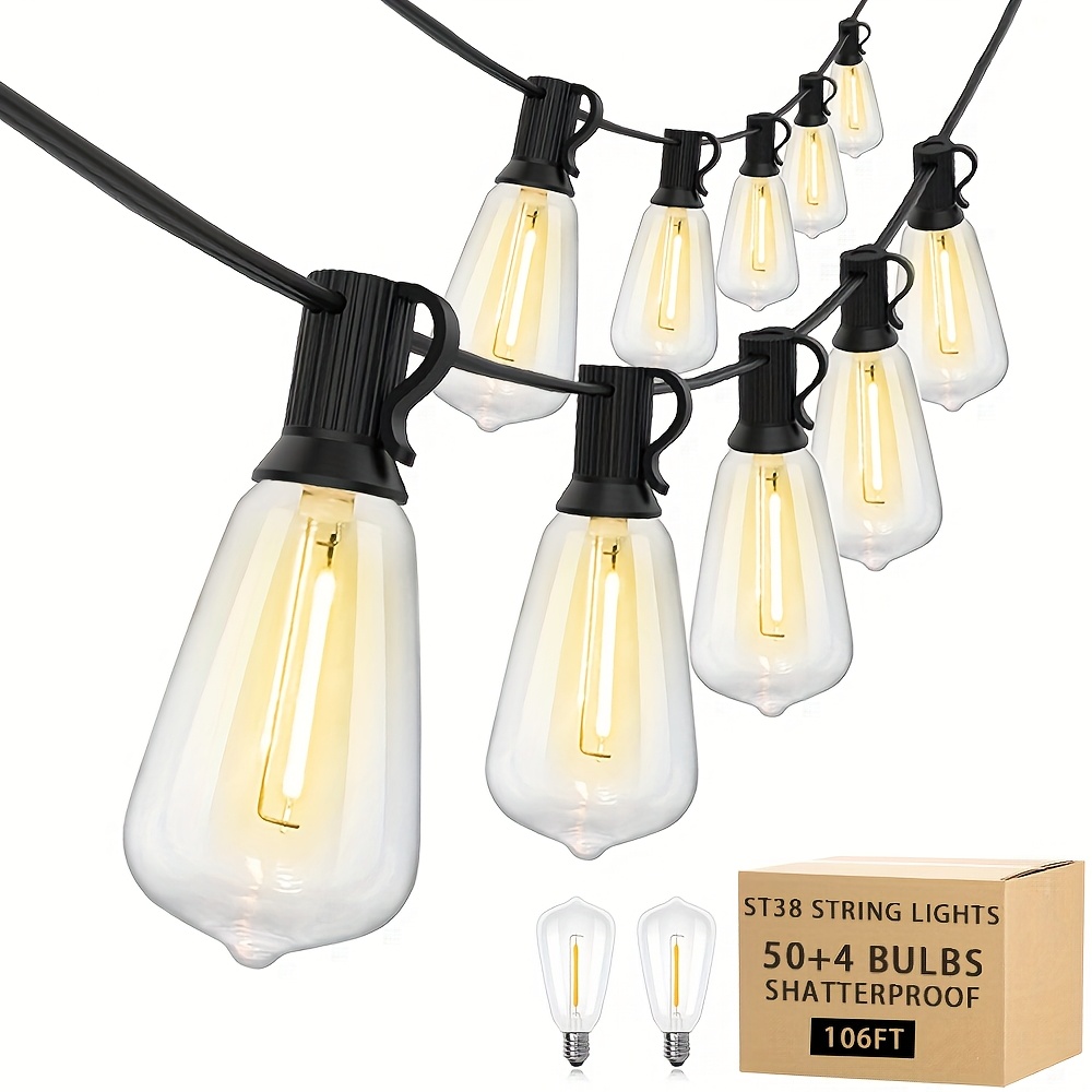 TEMU 212ft Led Outdoor String Lights, Patio Lights With 108 Shatterproof St38 Edison Bulbs, 2700k Dimmable Lights String, Outside Hanging String With