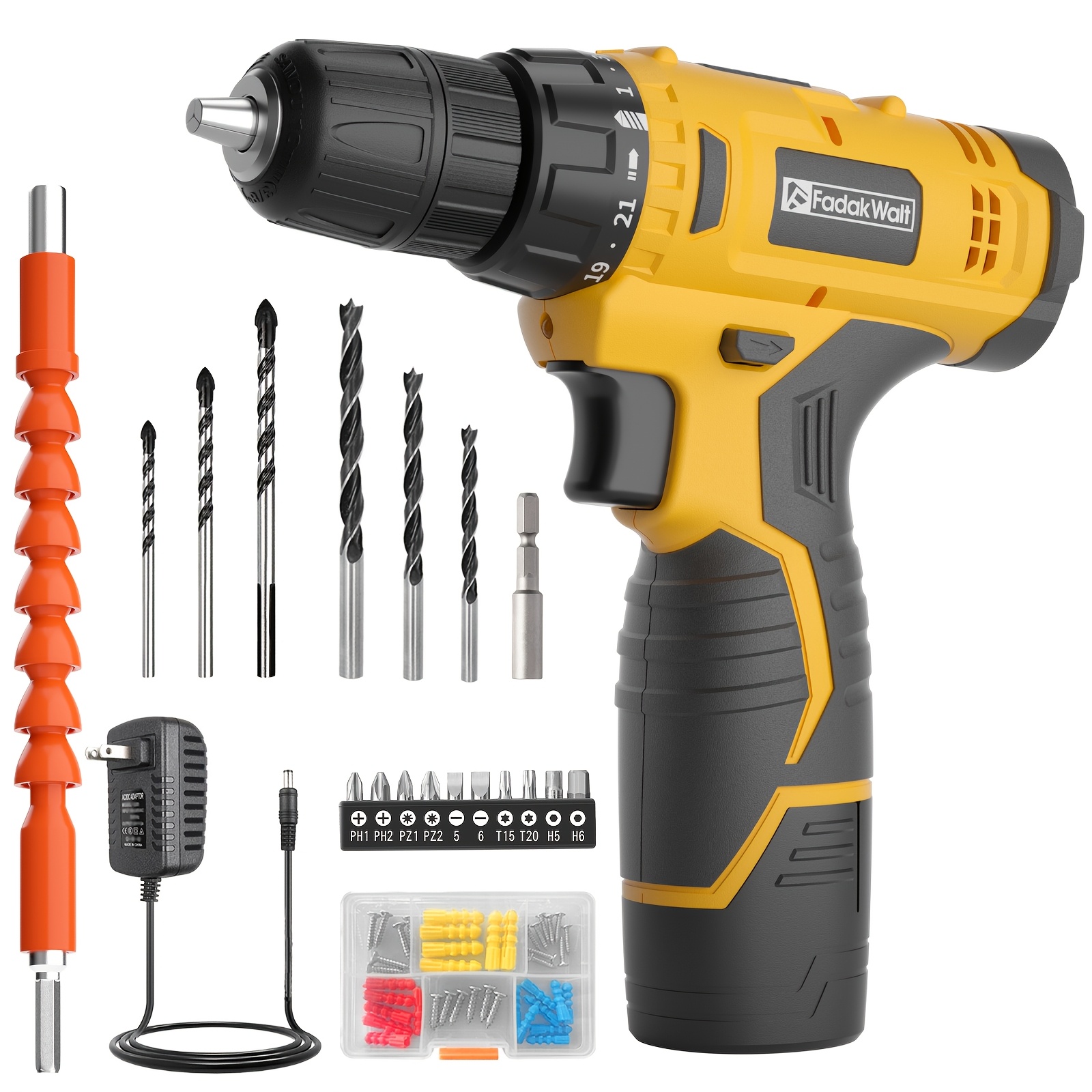 

1pc 12v Cordless Power Drill Set With Rechargeable 1500mah Lithium Battery, Led Light, 3/8" Chuck, 21+1 Torque Adjustment, Us Plug, Plastic Material, For Home Improvement