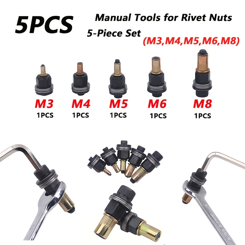 TEMU Set completo da 5 pezzi di pinzatrice a manuale - Kit di rondelle a ad efficienza, rondelle a M3-M8, facile da , kit durevole, per autoveicoli,