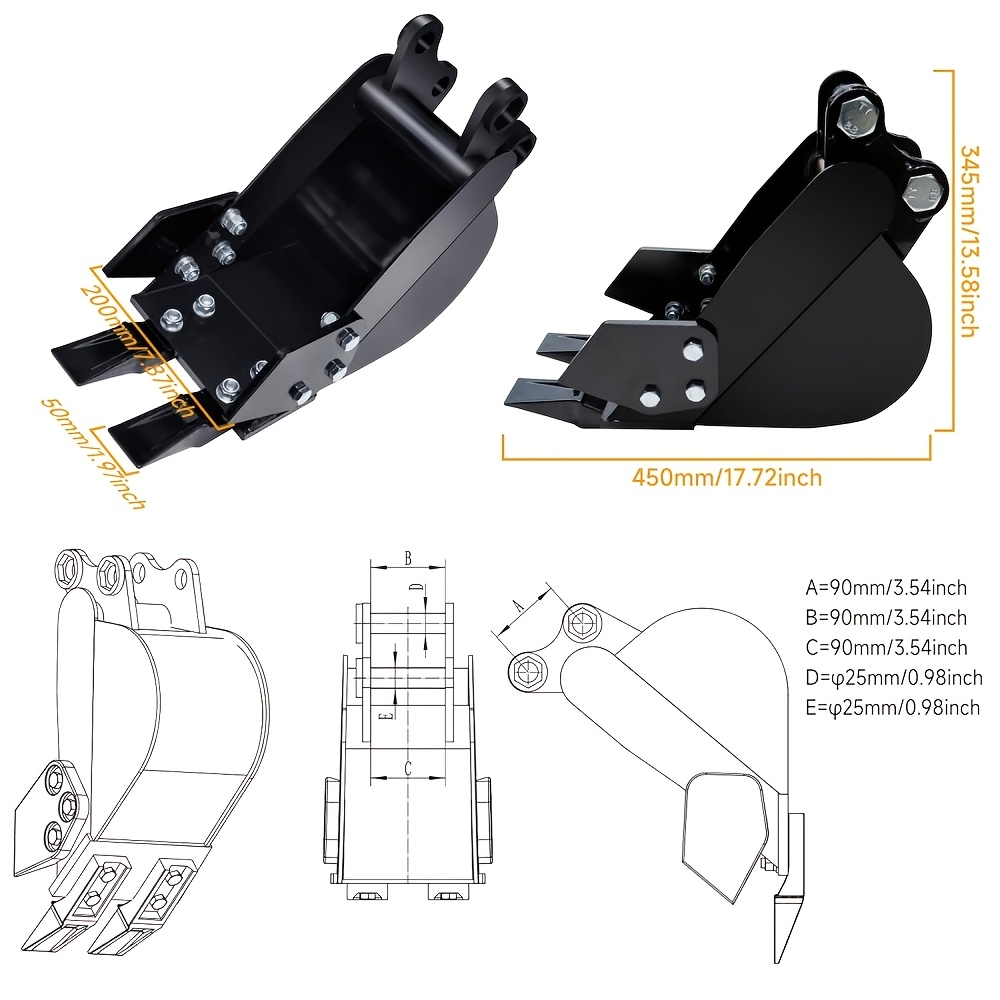 Narrow Bucket Accessory Attachment 200mm New For Mini Excavators Small Digger eB