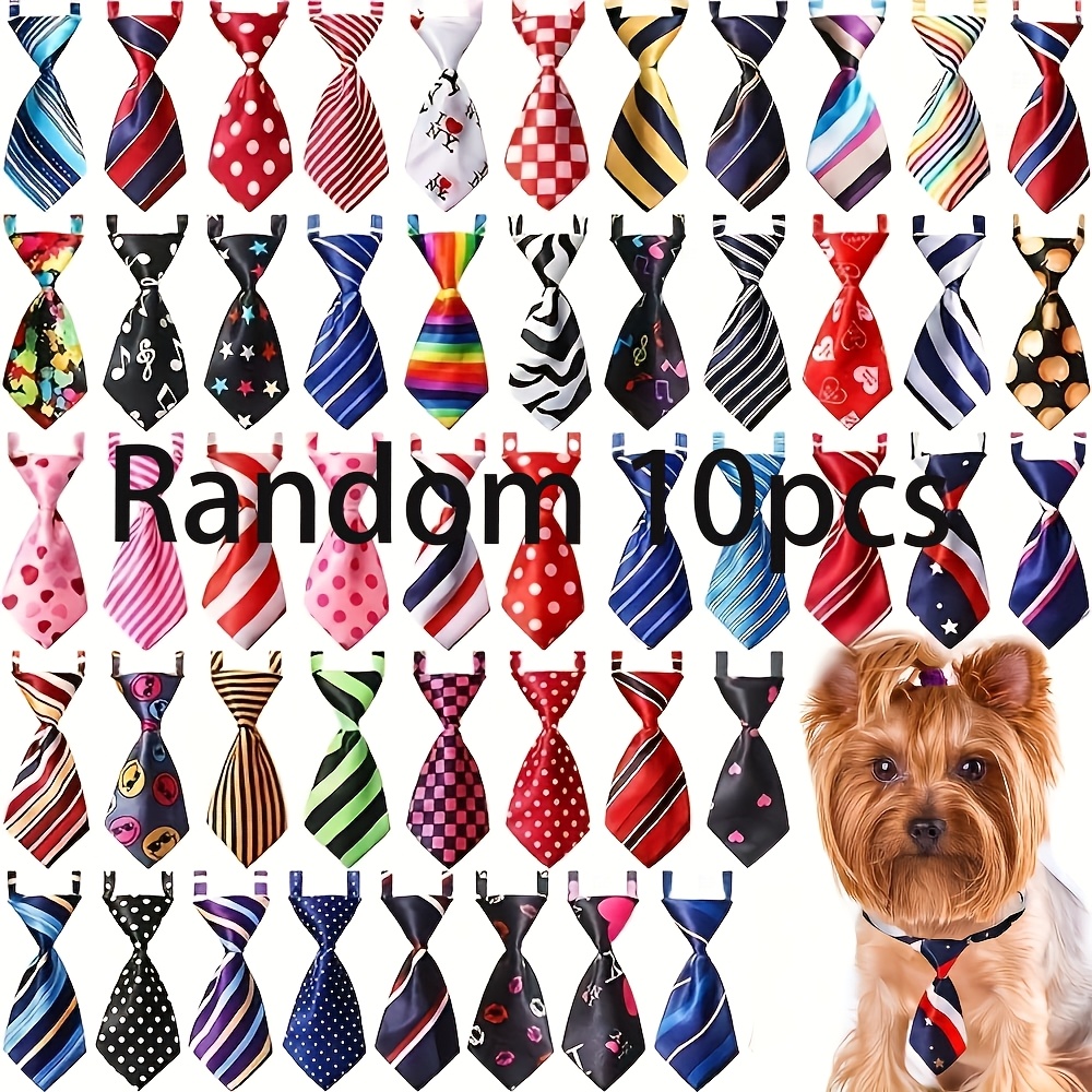 TEMU Dog Neck Tie, Adjustable Cat Bow Tie Collar With Various Patterns, Pet Bow Tie For Small Dogs, Grooming Accessories, Random 10pcs