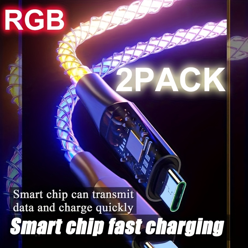 

2packs, Rgb Current Flowing,66w Fast-turbo Charging And Data Sync Usb Type-c Cable With Led Gradient Light; Versatile, Durable For Samsung Galaxy S21, S20, S10, S9 And More!