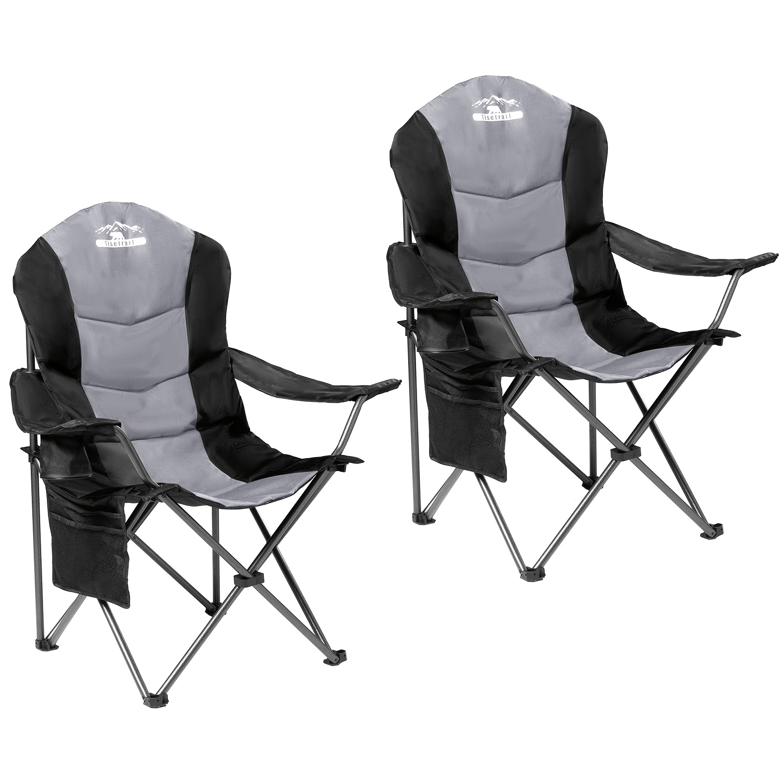 TEMU Tisetrail 2 Pack Padded Camping Chairs For Adults, 400lbs Heavy Duty Folding Outdoor Lawn Chairs With Cup Holder