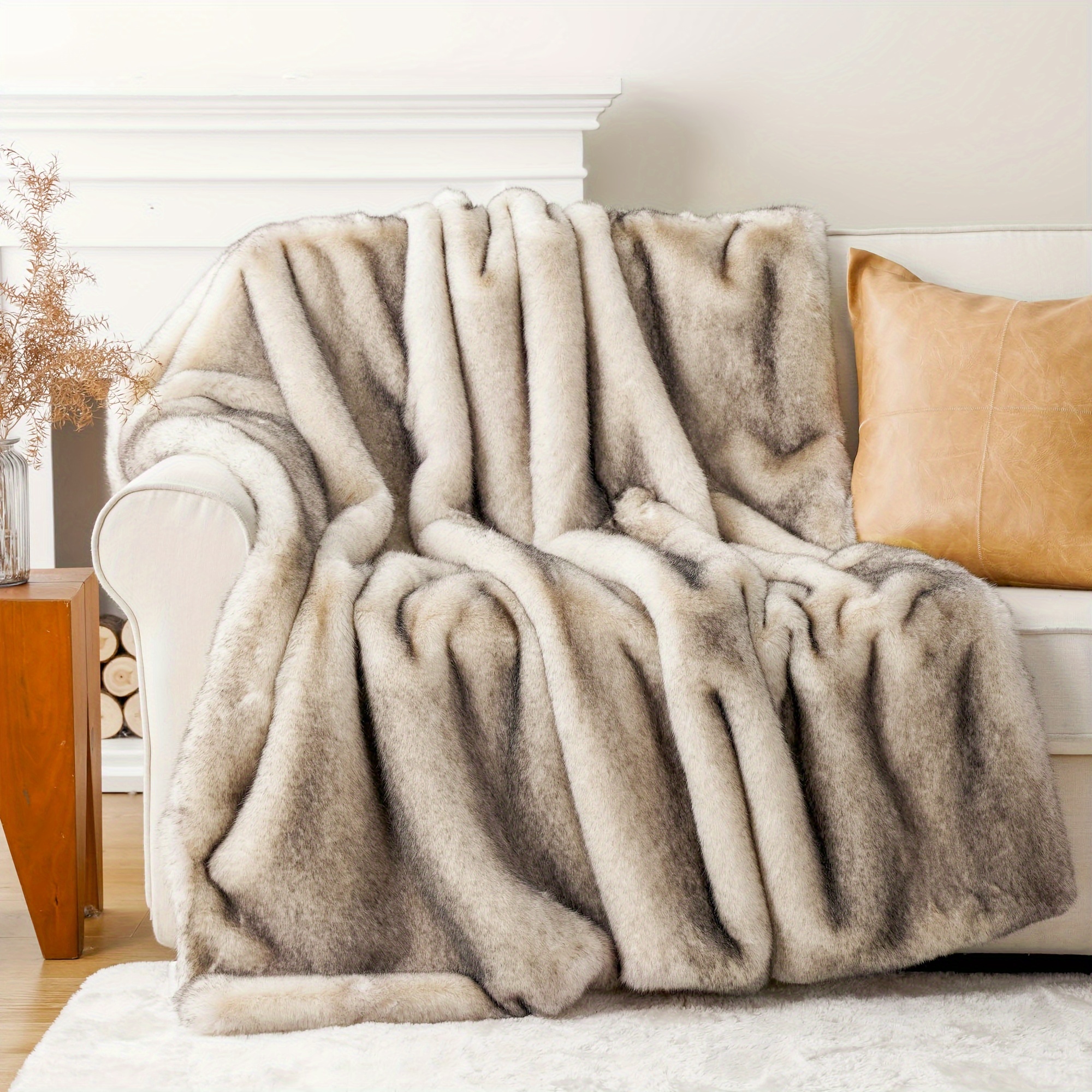 TEMU Plaid de luxe en fausse fourrure de , doux et pour canapé, sofa, fauteuil, lit, plaid épais et chaud d'automne, couleur résistante à la