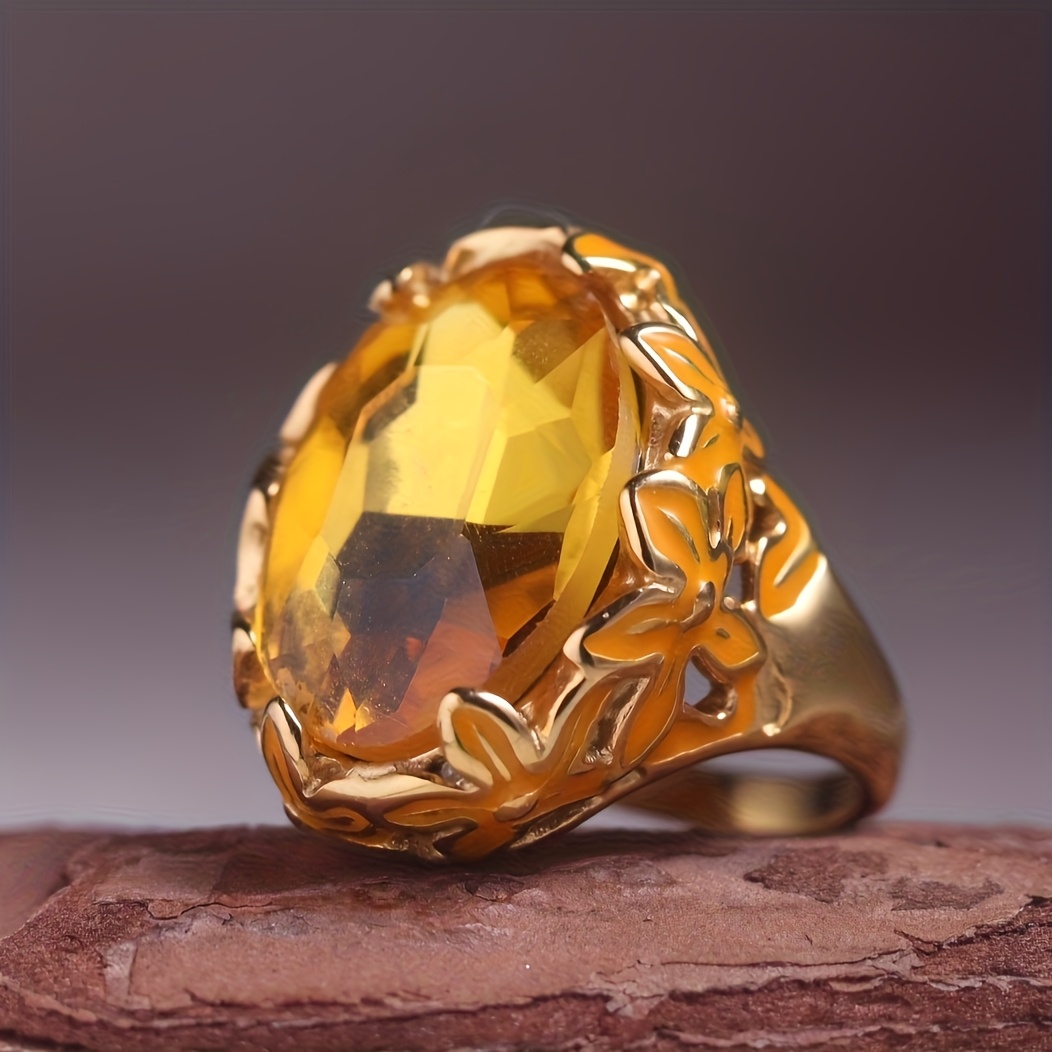 Women's 316L Stainless Steel Resin Drop Pattern Gemstone Ring