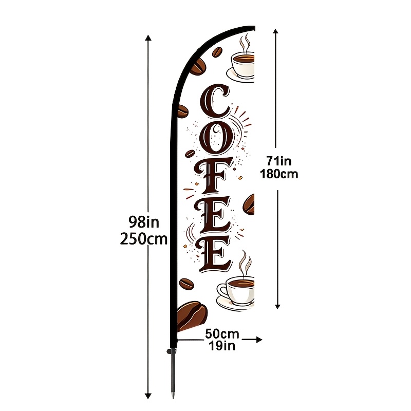 TEMU 1pc Coffee Shop Theme 6.5ft Tall Advertising Flag, , Feather Flag, And , Wind-resistant And Durable, Portable And , Polyester Fiber, Latte,