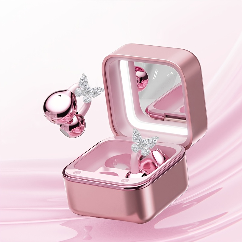 TEMU 2026 Square Clip-on Earbuds For Women, Cute Wireless 6.0 Open Ear Headphones With Mirror Case, , Wife & Girlfriend, Stylish Earring Design, 48h