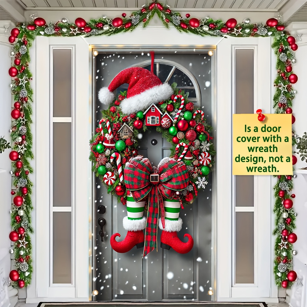 

1pc Polyester Christmas And Wreath , 35x70 , No Needed, Seasonal Hanging Decoration For And