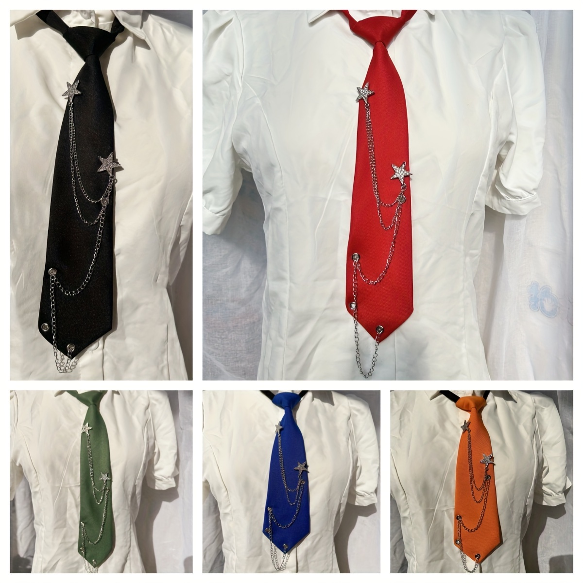 TEMU Elegant Women's Burgundy & -embellished Chain Tie - Parties, & Gifts