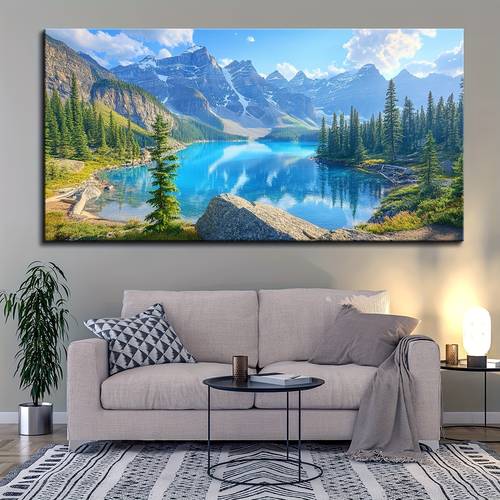 1 5 thick solid pine wood frame murals snowy mountains lake national park landscape modern art oil painting canvas print scene wall decor for living room home decoration