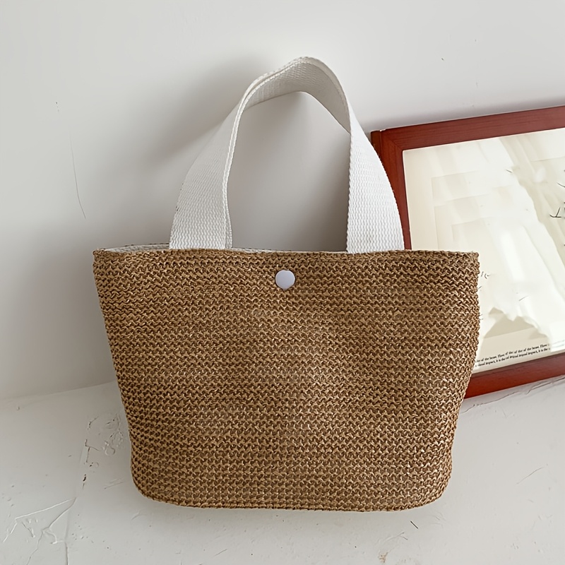 TEMU Personalized Custom Embroidered Jute Tote Bag - Seaside Vacation Bag, New Summer Style, Trendy Pastoral Woven Women's Bag, Beach Casual Clutch,