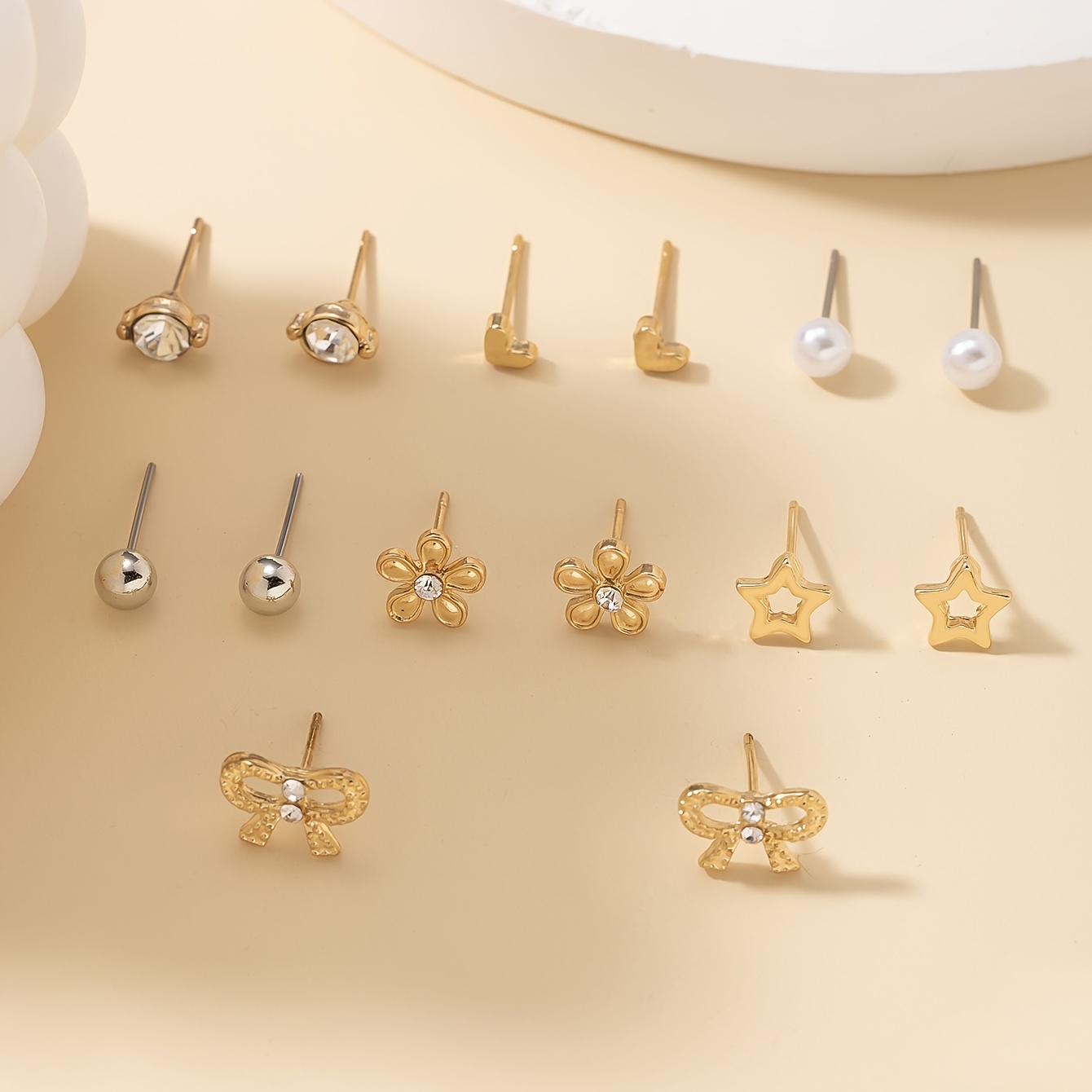 Women's 7 Pairs Plated Dangle Ear Studs, Multi-Style Set