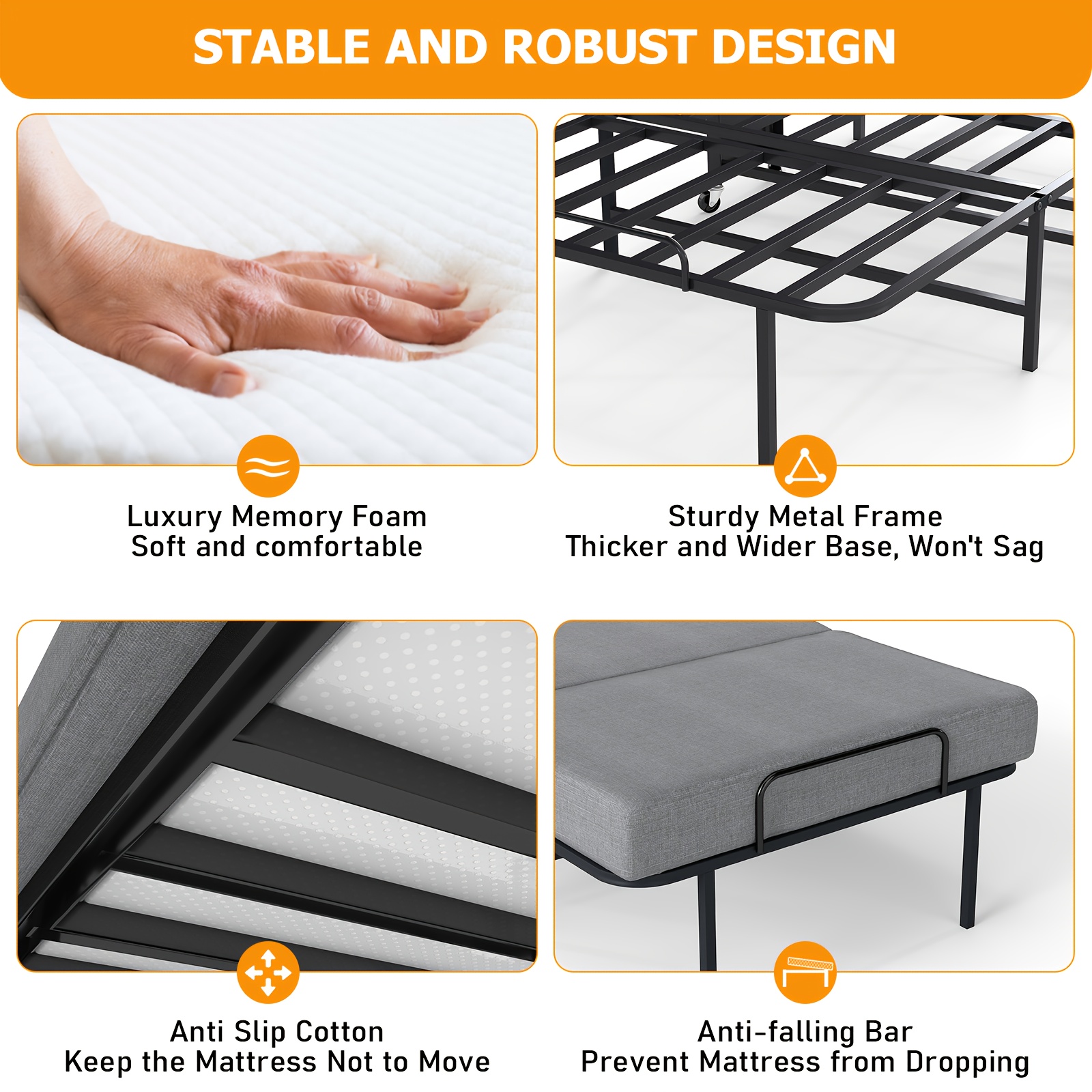 Folding Bed with Mattress, Twin Foldable Guest Bed for Adults, Roll Away Bed, Portable Bed with Memory Foam Mattress & Sturdy Metal Frame for Bedroom, Office, Apartments, Space-Saving Design for Easy Storage, 77