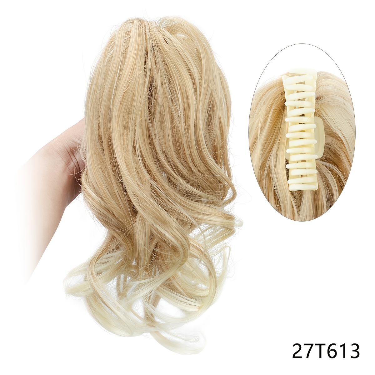 Image of Synthetic Wavy Ponytail Extension Hairpiece Short Curly Claw Clip Ponytail For Women Heat Resistant Pony Tail Clip Fake Hair, Halloween Christmas Holiday