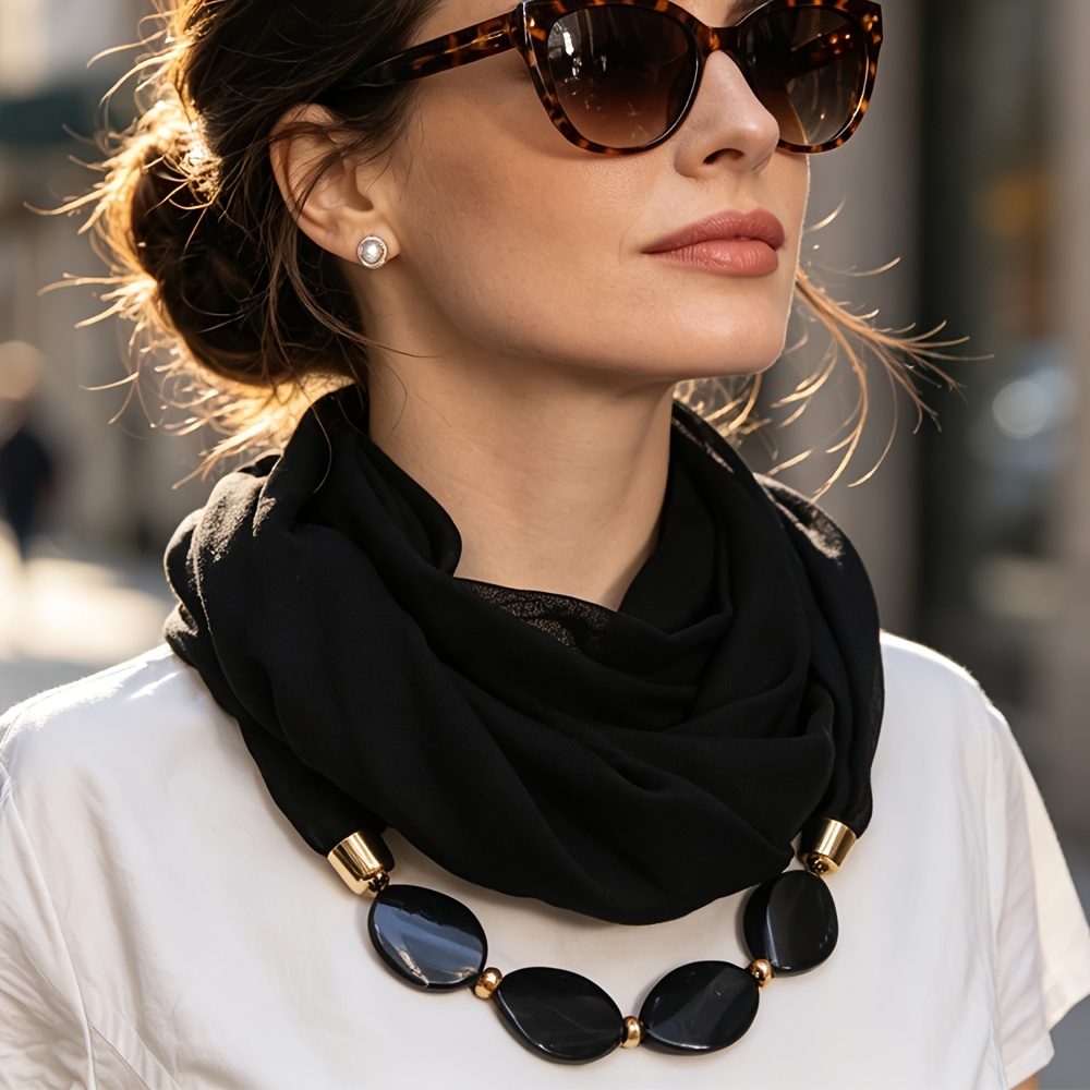 TEMU Écharpe -froid pour femme de style européen et américain, cache-col en fil Bali, écharpe de cou décorative vintage, accessoire polyvalent pour