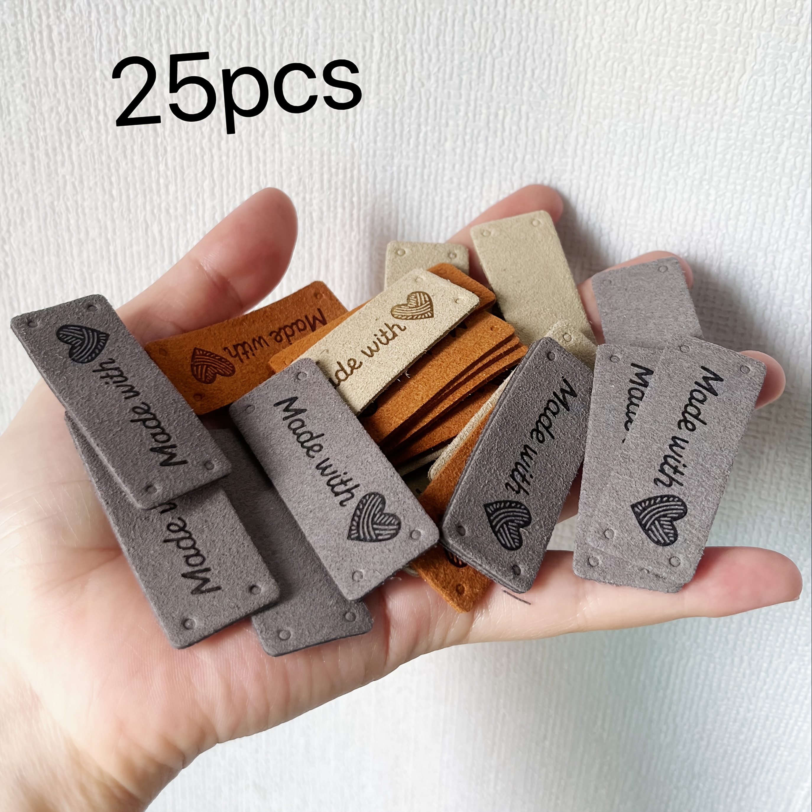 Image of 25pcs Random Colors Sewing Machine Handmade Faux Leather Label Scarf Scarf Decoration Tag Faux Leather Patch Sticker Sewing Supplies