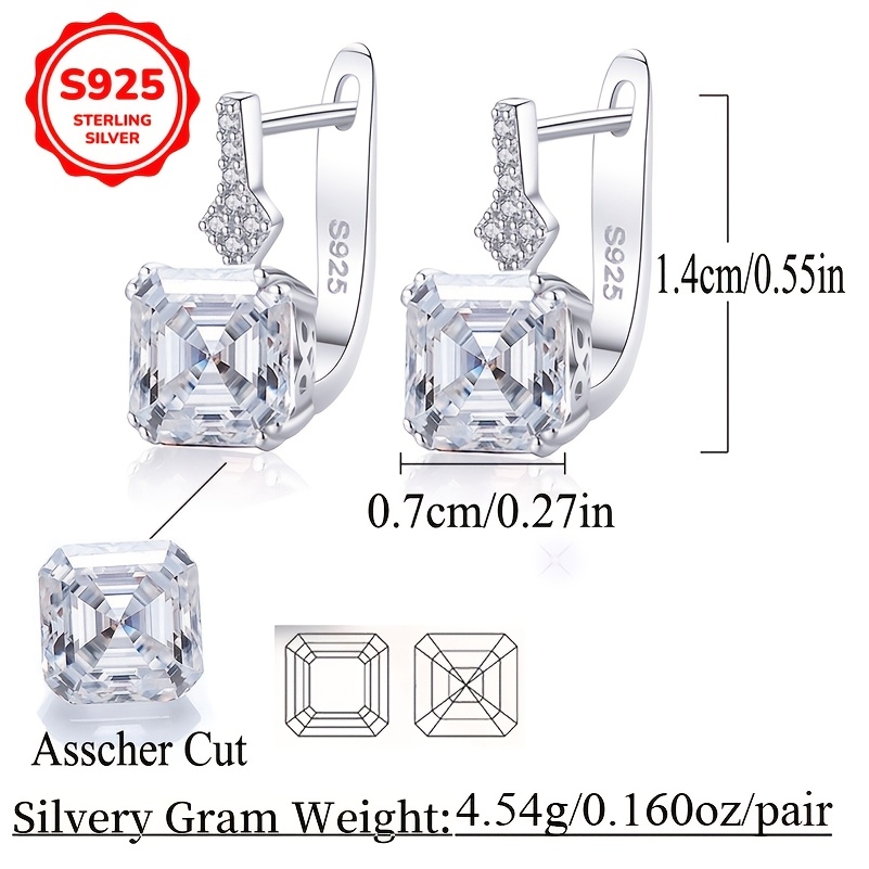 925 Silver CZ Sugar Cube Stud Earrings, 0.16oz