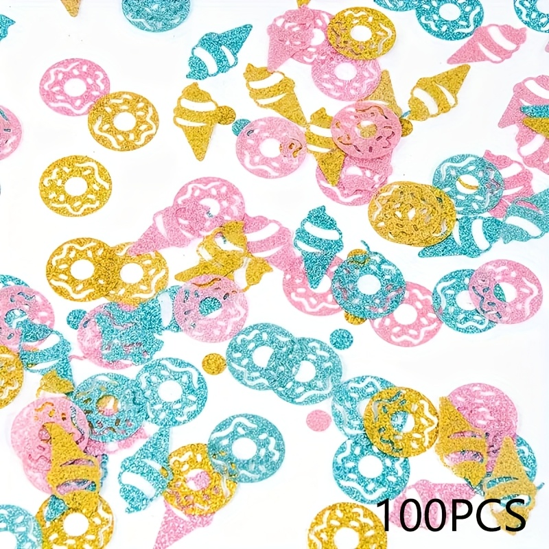 Image of 100pcs Summer Donut And Ice Cream Table Decorations - Colorful Paper Party Decorations For Birthdays, Picnics, And Celebrations, Birthday Party Decor | | Durable Paper