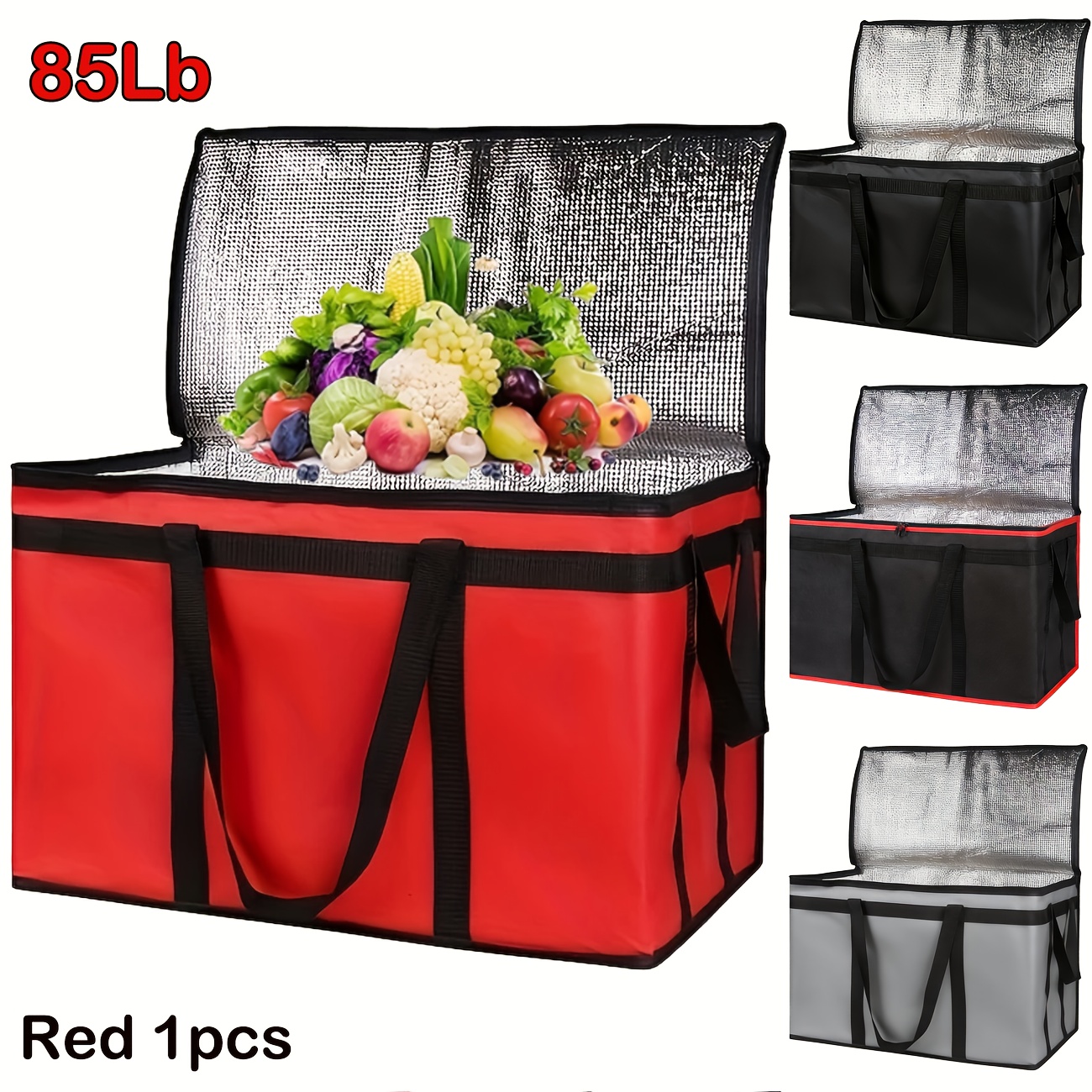 TEMU 1 Pack Xxxl Extra Large Red Insulated Delivery Bag Cold-resistant, Heat-resistant, Foldable And Durable, Made Of 2mm Grid Textured Pearlescent