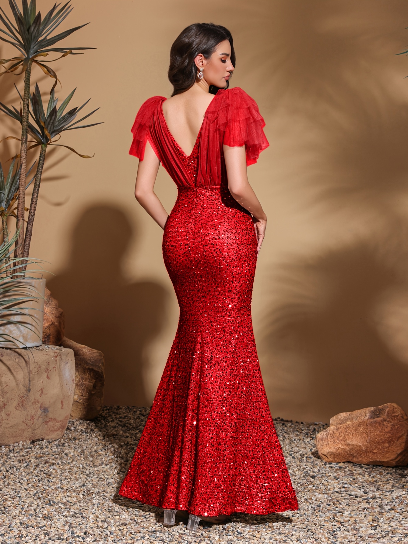 v neck sequin mermaid dress family gathering birthday party - Temu