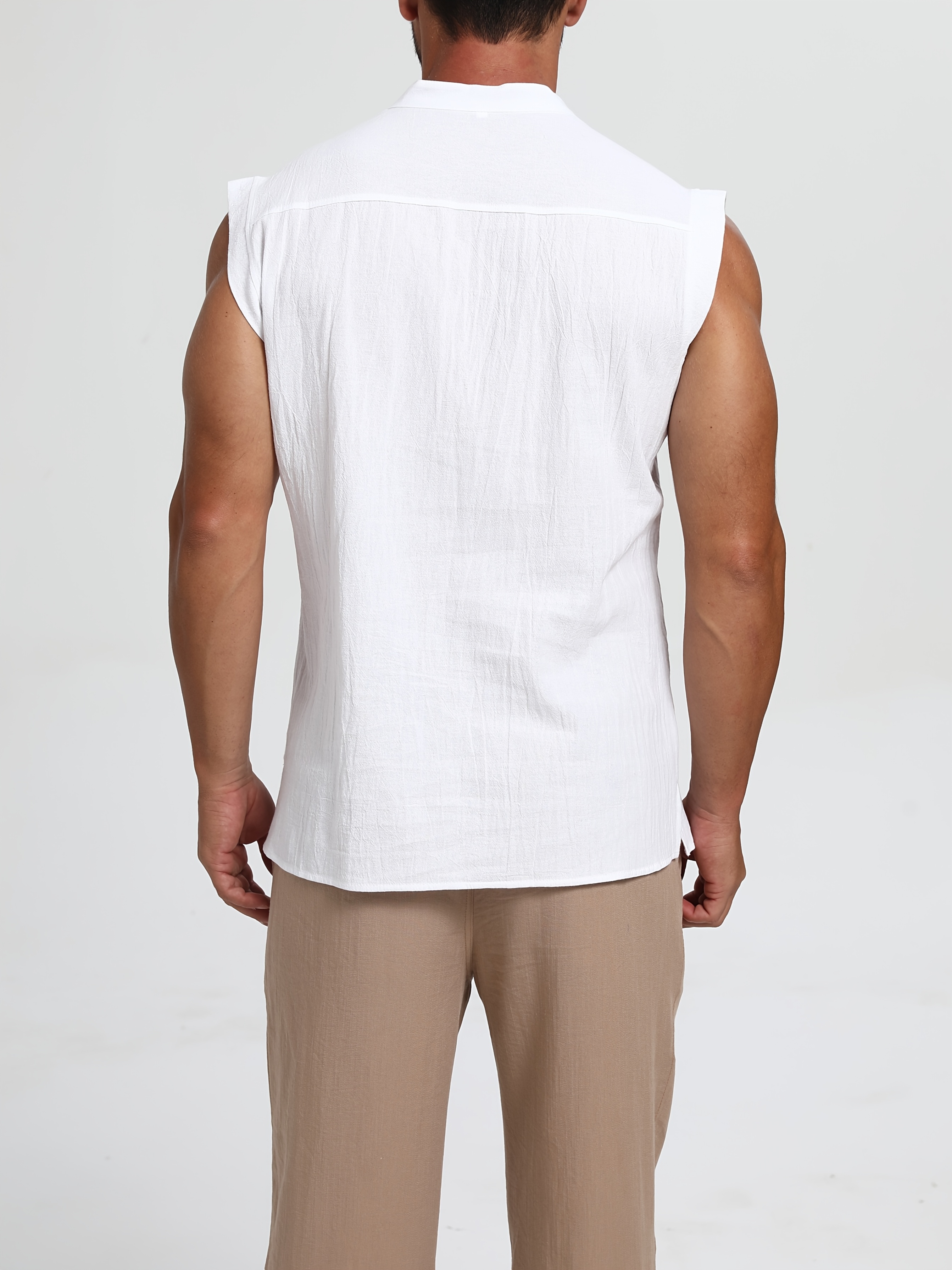 Men's Plus Size Sleeveless Traditional Chinese Guizhou Shirt - Stand Collar Loose Fit with Drawstring & Button Front Closure, Olive Green Casual Retro Top for Spring Summer Fall, Machine Washable, PLUS SIZE