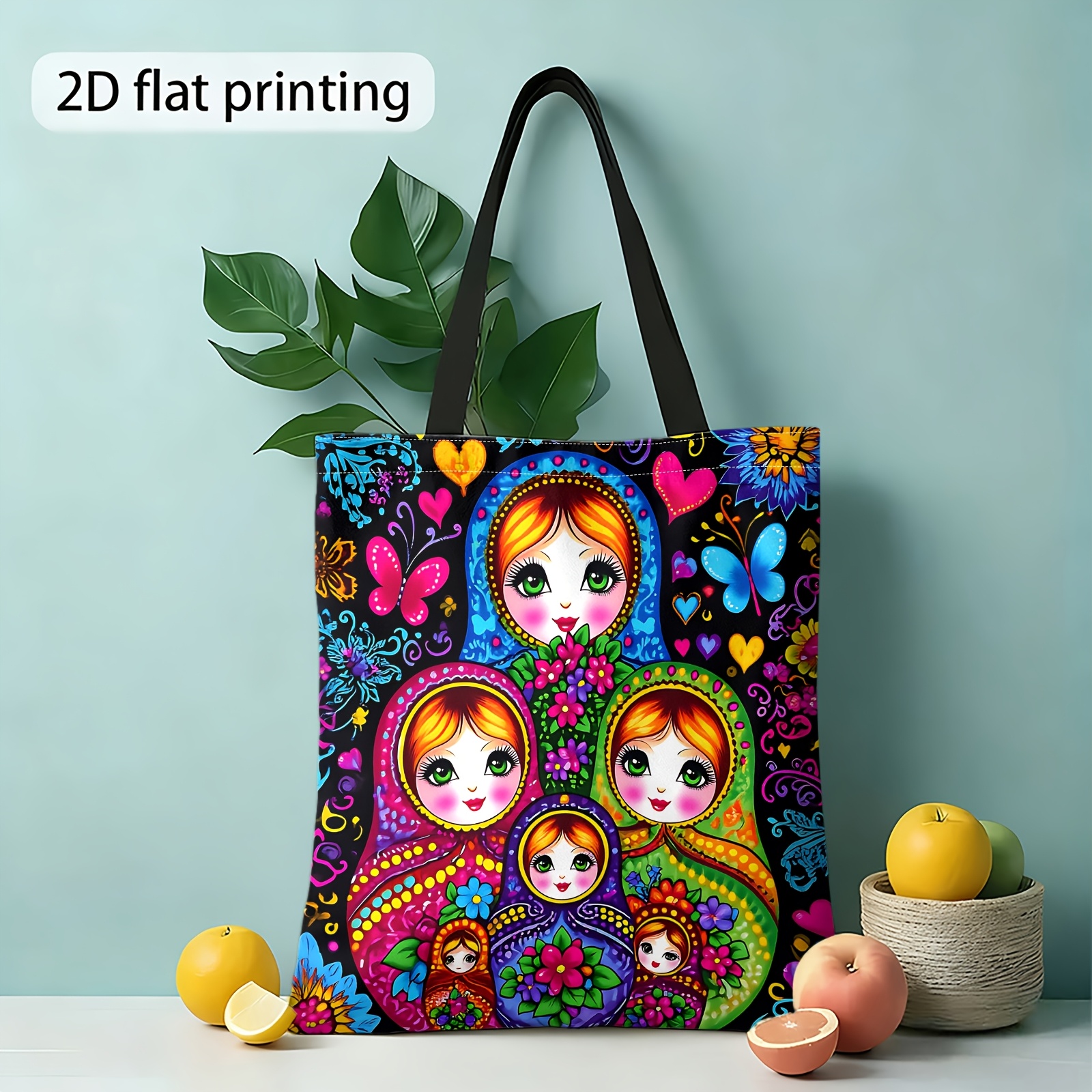 Image of 2d Printed Tote Bag, Colorful , Reusable Shopping Bag, Women's Shoulder Bag And Tote Bag