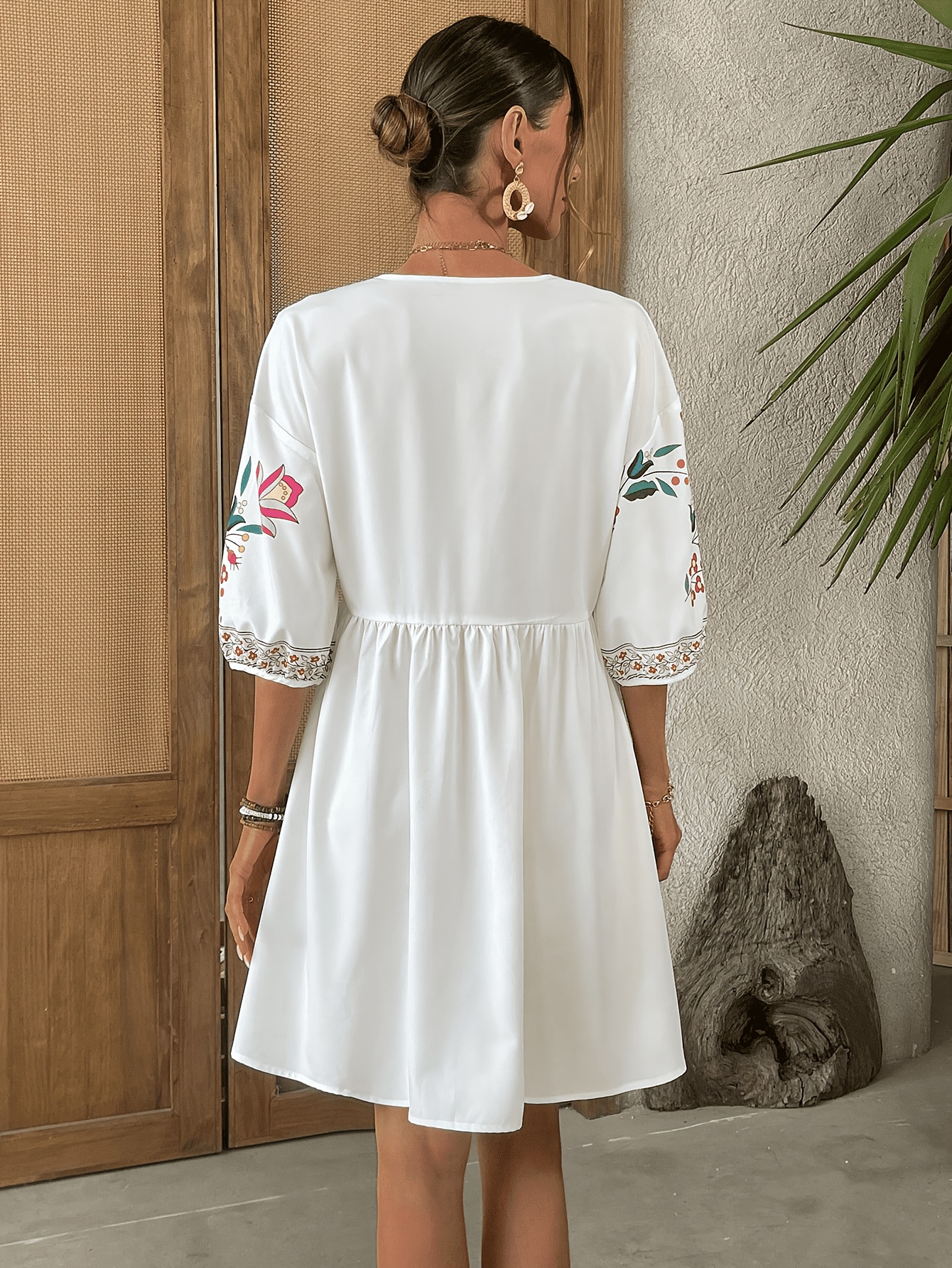 womens bohemian line short festival dress v neck low - Temu Mauritius