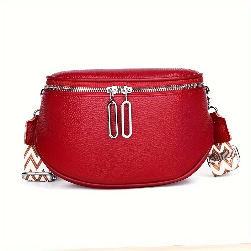 Image of Top-grain Genuine Leather Bag, Minimalist Solid Color Riding Bag, Trendy Chest Pack, Essential Crossbody Bag For