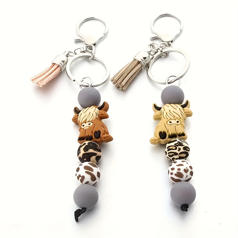 

Chic Cartoon Cow Silicone Bead Keychain - Fashionable Diy Charm For Women's Bags & Keys, Perfect Day Gift