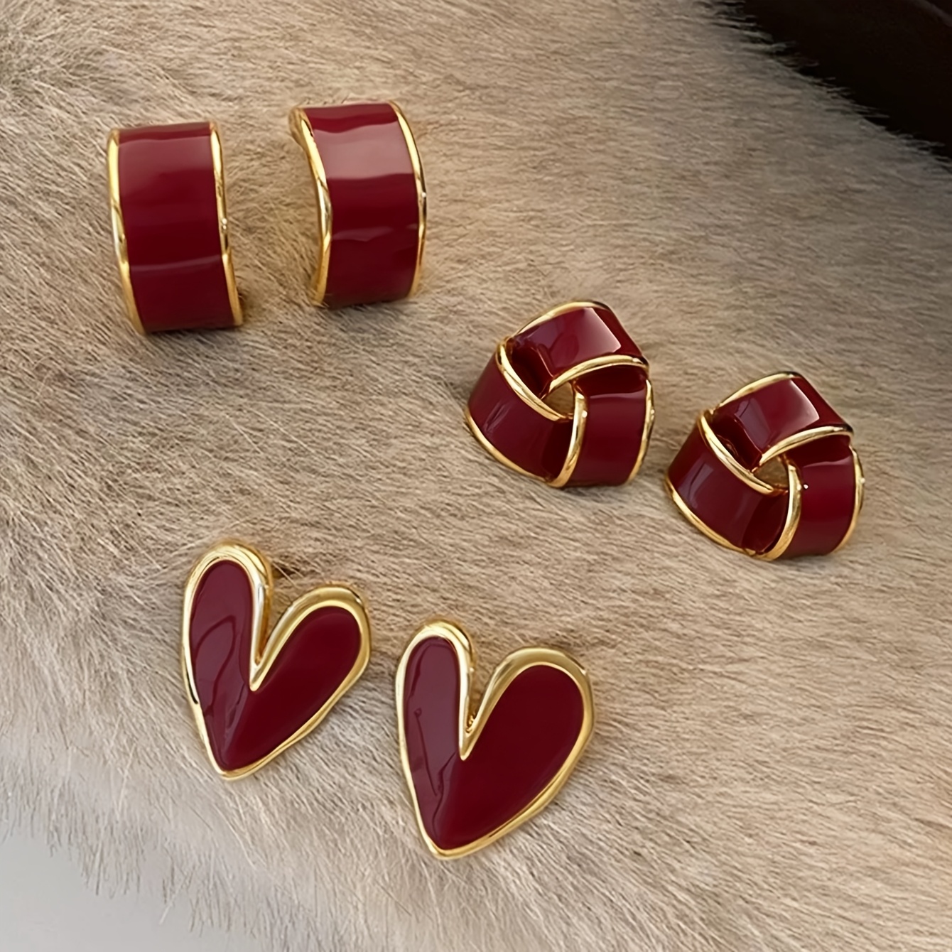 TEMU Lot de 3 paires de boucles d'oreilles pendantes géométriques minimalistes et élégantes avec effet émaillé dégoulinant, adaptées à décontractée