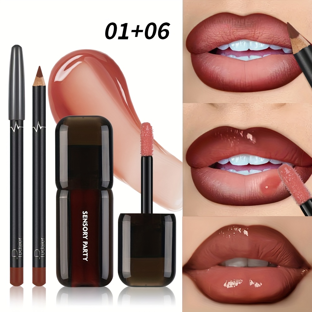 Lip Combo Pudaier Hydrating Lip Gloss & Lip Liner Set - Suitable For A Of Makeup Styles, Alone Or Layered, And Liner Holds Well, Is Waterproof And Non-smudging.