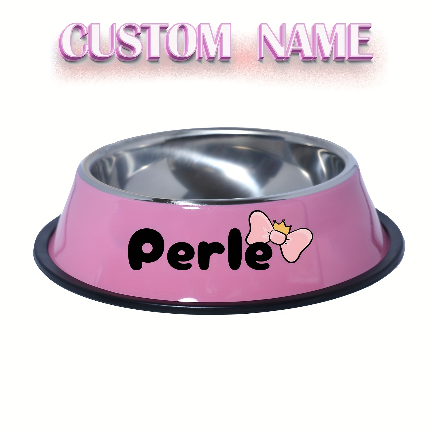 TEMU Custom Engraved Stainless Steel Pet Bowl - Non-tipping, Non-slip Base, Suitable For Dogs And Cats, Personalize Your Pet's Name - Ideal For Food