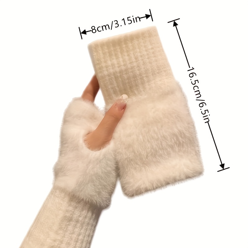 Soft & Warm Fingerless Gloves - Stylish Elegant Plush Splicing Knit Gloves for Autumn Winter with Coldproof Elastic Wrist Cover details 3