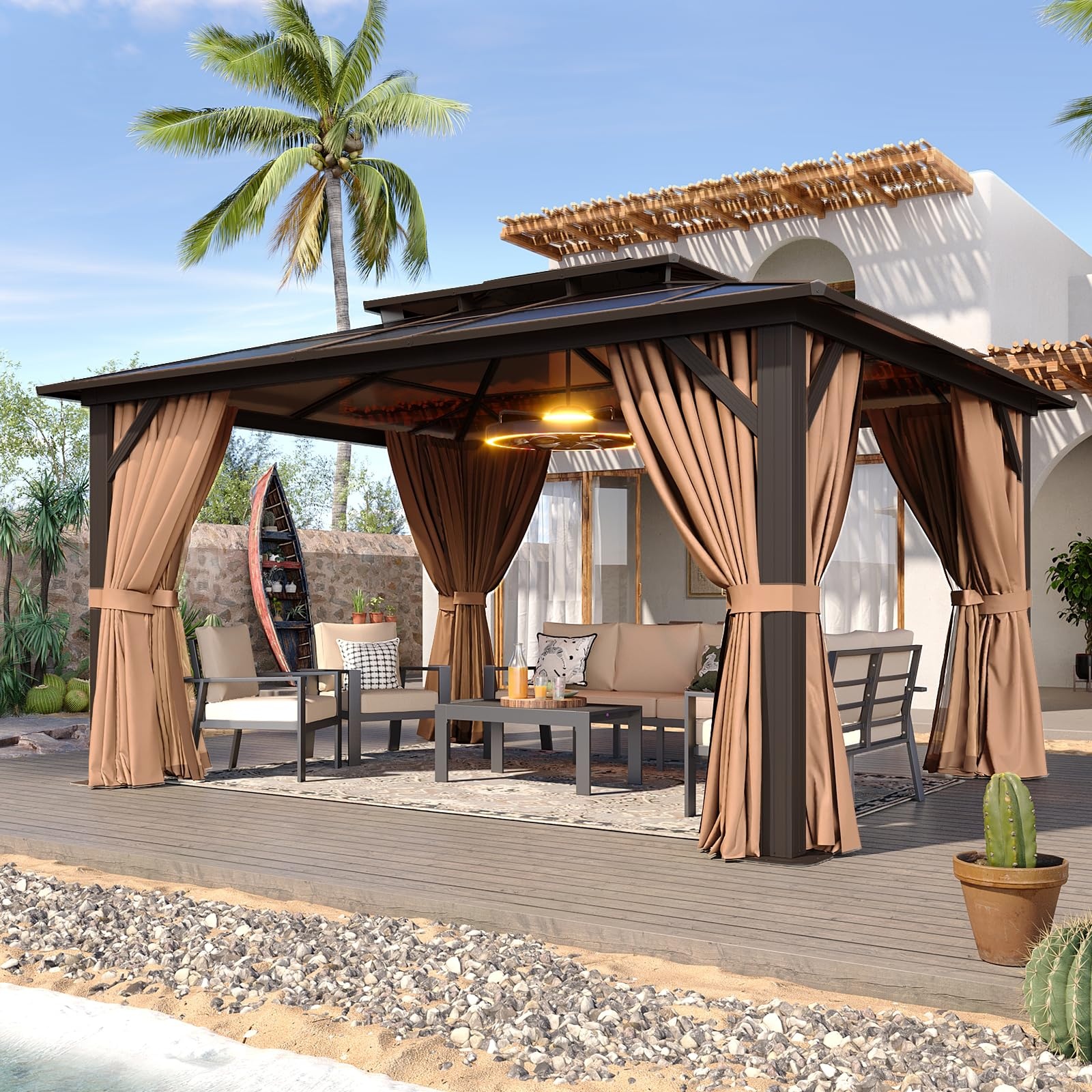 TEMU Nordivale 360x300cm Gazebo With Canopy | Heavy-duty Aluminum Frame & Outdoor Polycarbonate Double Roof Canopy | Waterproof For Patio, Garden,