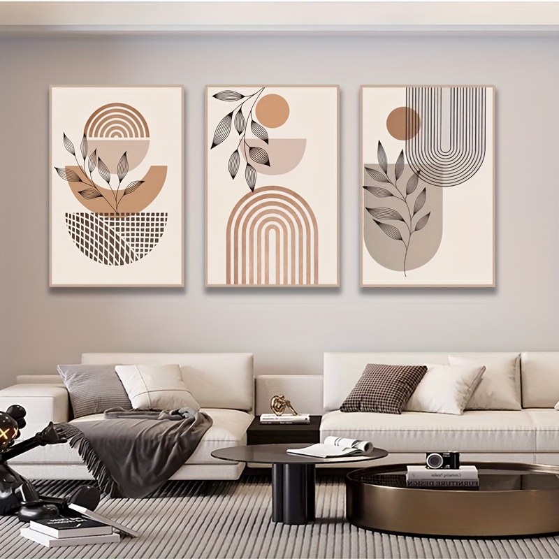 

Bohemian Style Minimalist Art Print Wall Set, Abstract Line & Leaf Shadow Canvas, Frameless Boho Decorative Posters For Living Room, Bedroom, Bathroom - 3 Piece Set