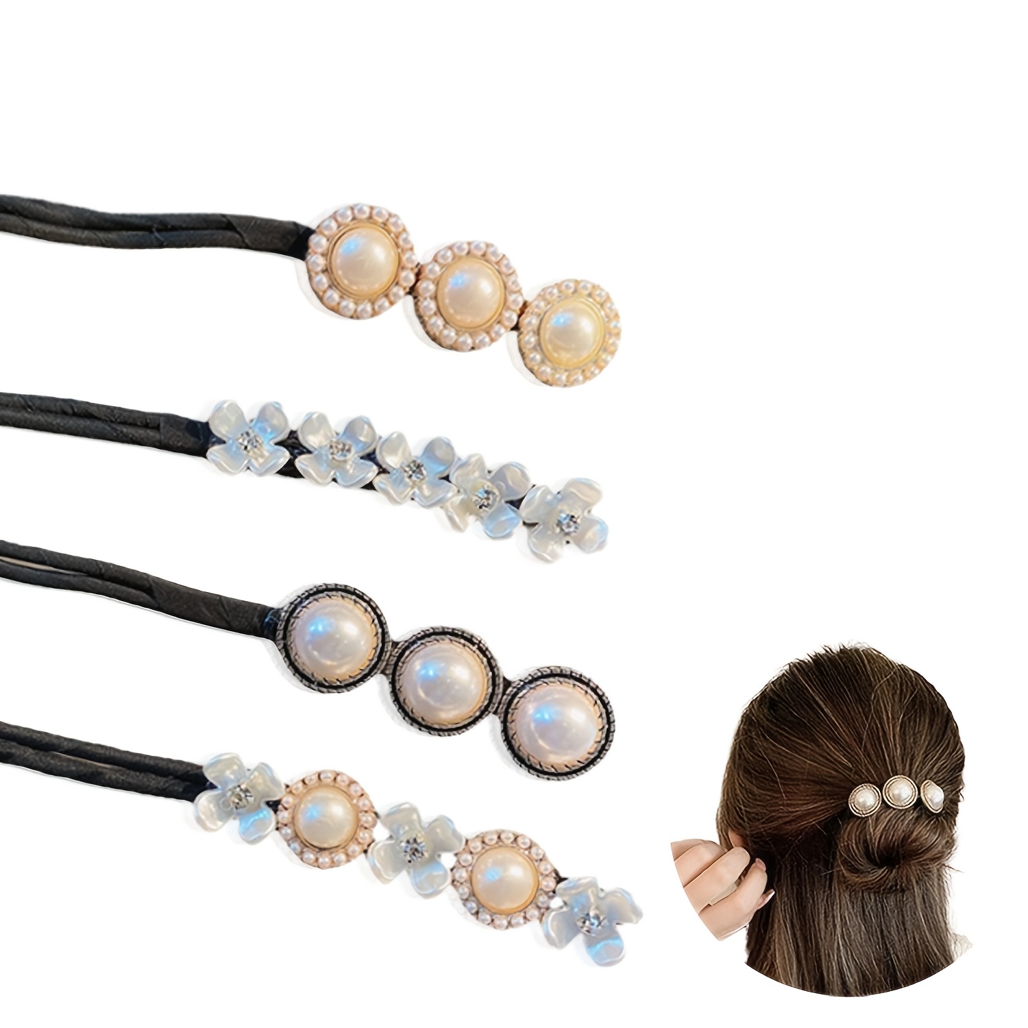 

Set Of Multiple Styles Pearl And Flower Hair Bun Makers, Plastic Twist Clips For Women And Girls, Fashionable Updo Shaping Accessories, For 14+