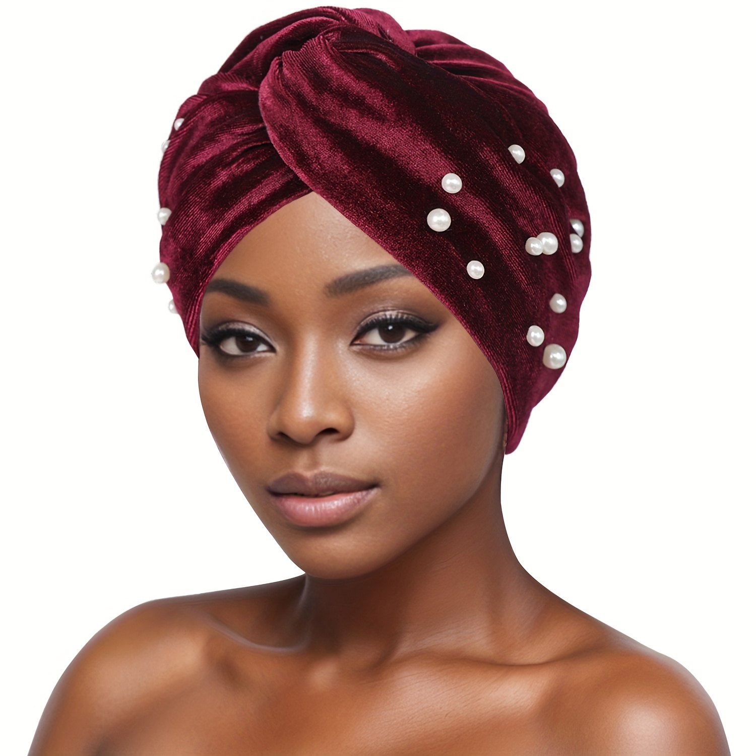 velvet turban skull hats women embellished pearls Temu Mauritius