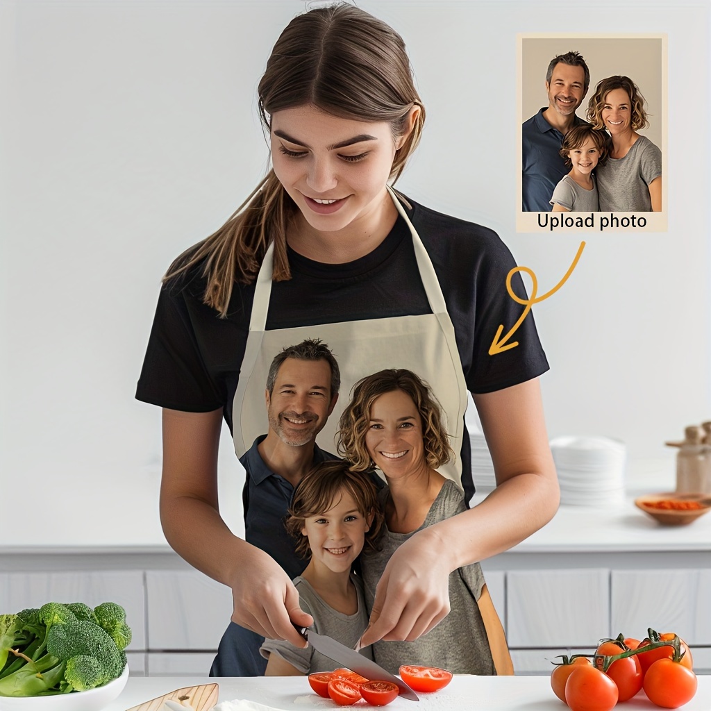 

1pc, Custom Personalized Apron, Photo Printing For Friends, Couples, Family, Colleagues, Ideal Gift For Birthdays, Anniversaries, Durable Polyester Apron, Kitchen Supplies
