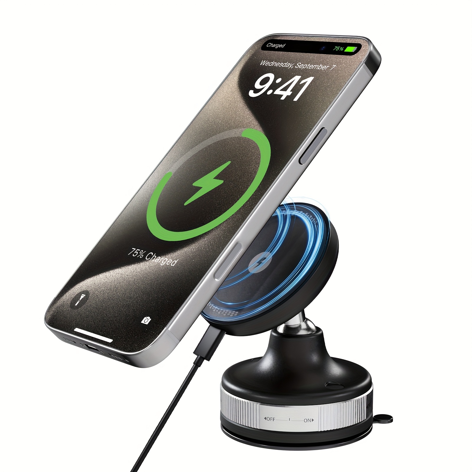 TEMU Charging Car Phone Wireless Charger, Vacuum Adsorption Car Phone Holder With Magnetic Charging, For Iphone Duo18 17 16 15 14 13 12 Pro/pro