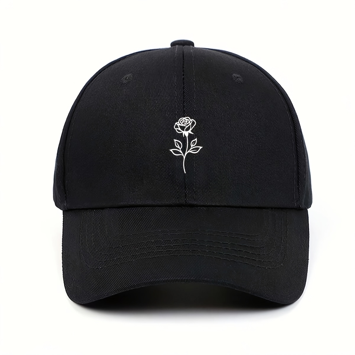 TEMU Rose Pattern Printed Baseball Cap, Cool And Hippie-style Curved Brim Baseball Cap, Adjustable, Lightweight, Comfortable And Breathable Baseball