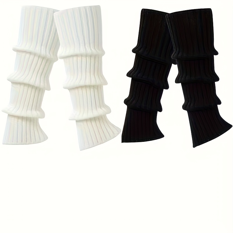 TEMU - Women's Autumn/winter Simple Leg Warmers, White And Black Thick Warm Over-the-calf Socks Designed For Snow Boots