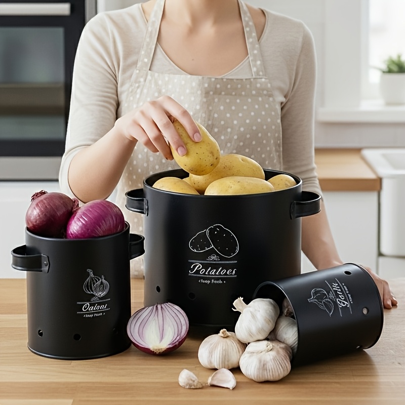 TEMU Circular Potato Storage Box, A Set Of 3 Jar Pot Containers, Food Container Set, Potato And Onion Storage Jars, Potato And Onion Box With